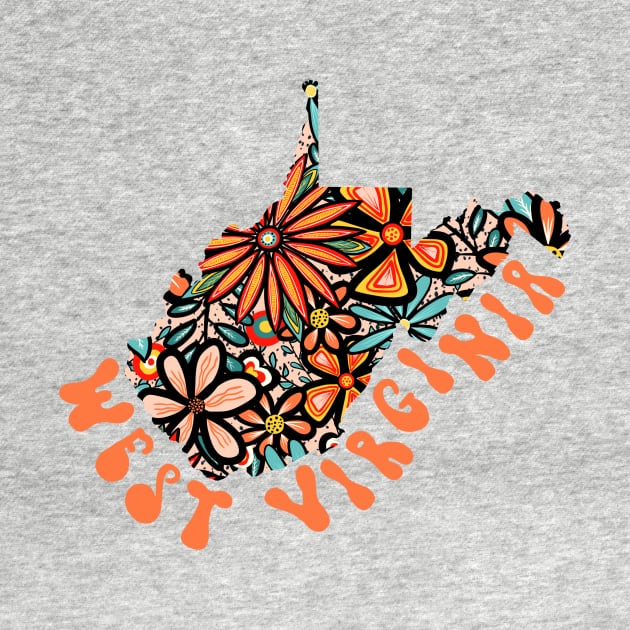 West Virginia State Design | Artist Designed Illustration Featuring West Virginia State Filled With Retro Flowers with Retro Hand-Lettering by MarcyBrennanArt